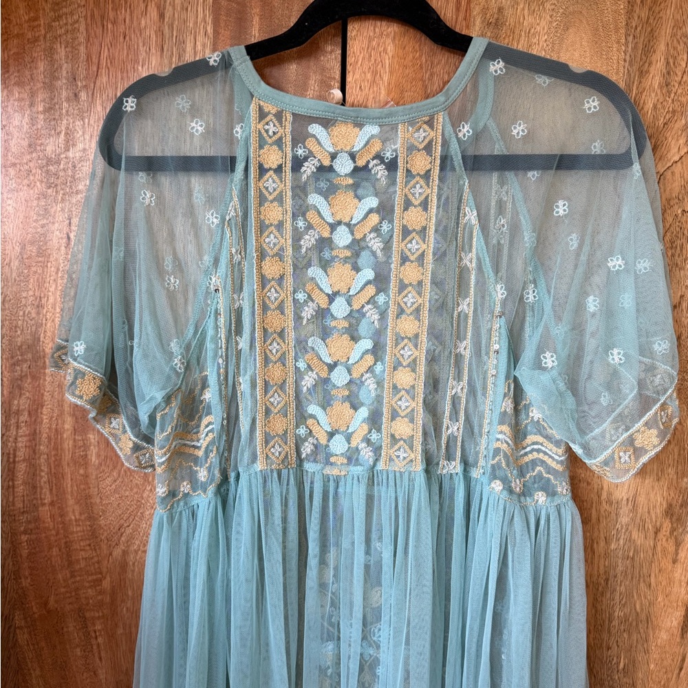 Free People Embroidered Blue and Gold Maxi Dress - Picture 4 of 6